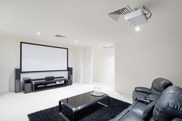 Large screen in a home theater room, perfect for Home Theatre and Projector Installation